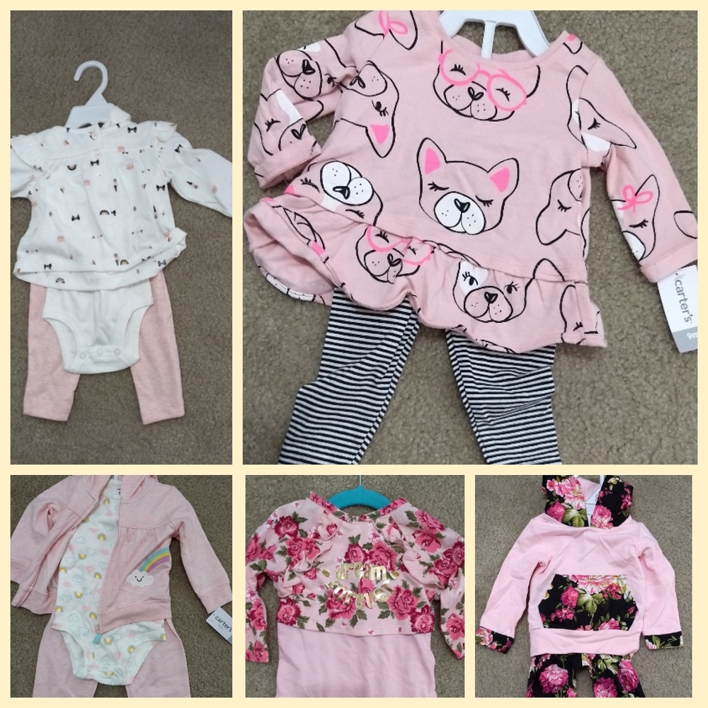 Bundle of five new baby girl sets.